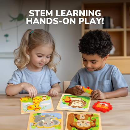 MiniMind™ Wooden Chunky Puzzle Set - Montessori Learning Toys for Toddlers