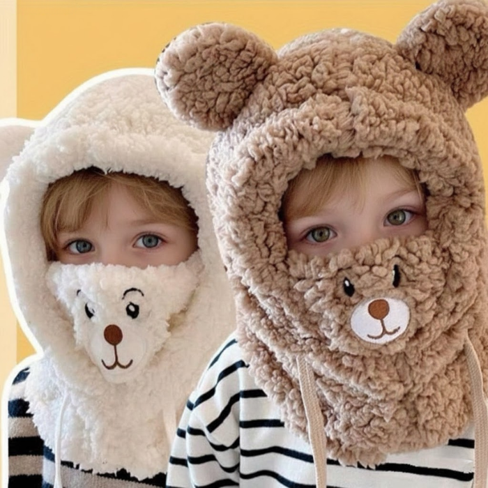 WarmieBear™ - 3-in-1 Plush Winter Hood – Ultra-Soft Hat, Scarf & Face Cover for Warm, Cozy Winter Days
