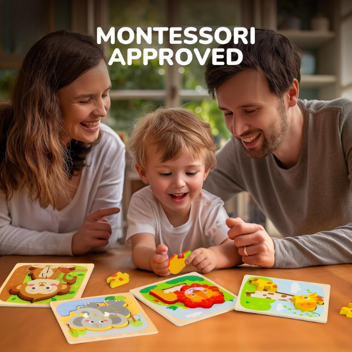 MiniMind™ Wooden Chunky Puzzle Set - Montessori Learning Toys for Toddlers