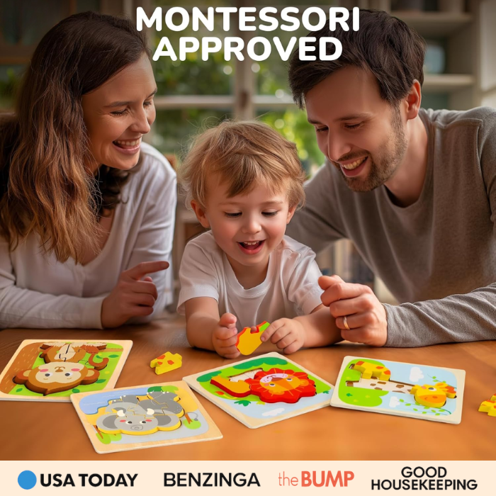 MiniMind™ Wooden Chunky Puzzle Set - Montessori Learning Toys for Toddlers