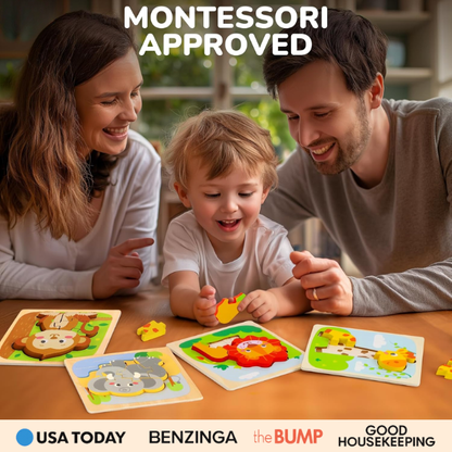 MiniMind™ Wooden Chunky Puzzle Set - Montessori Learning Toys for Toddlers