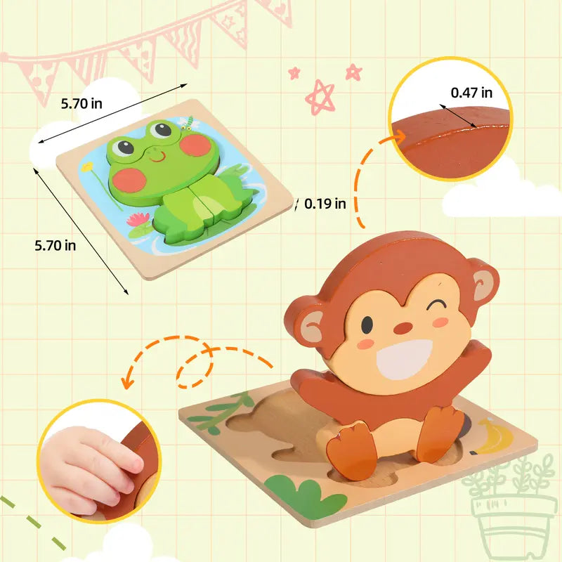 MiniMind™ Wooden Chunky Puzzle Set - Montessori Learning Toys for Toddlers